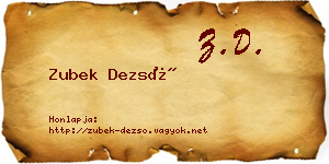 Zubek Dezső névjegykártya